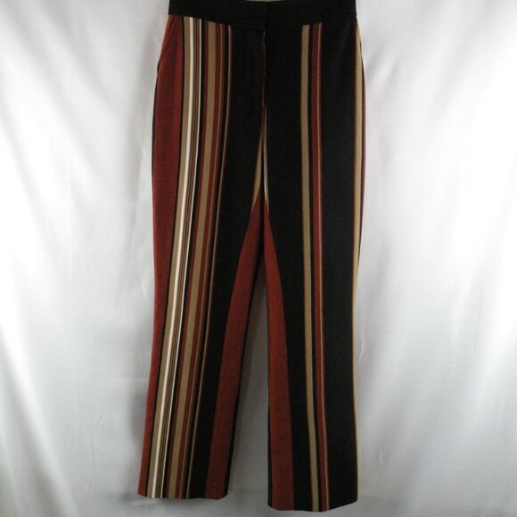 TORY BURCH Pants Women 4 Brown Stripe Phoebe Stretch Gold Buttons Cropped - Picture 2 of 7